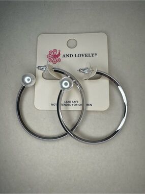 New And Lovely Silver Hoop Earrings with Pearl Accent